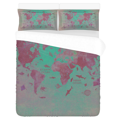 world map #world #map 3-Piece Bedding Set