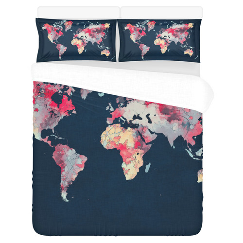 world map #world #map 3-Piece Bedding Set