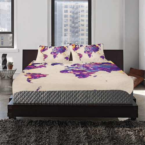 world map 3-Piece Bedding Set