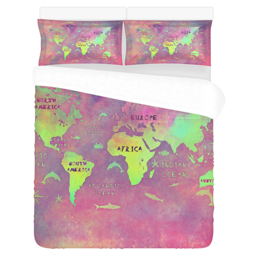 world map 3-Piece Bedding Set