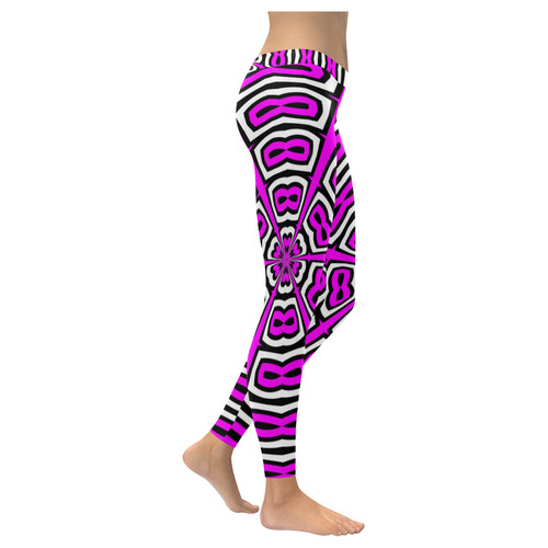 Leggings Hot Pink Black White Circles Pattern by Tell3People Women's Low Rise Leggings (Invisible Stitch) (Model L05)