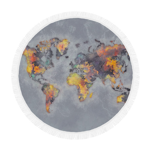 world map grey #map #worldmap Circular Beach Shawl 59"x 59"