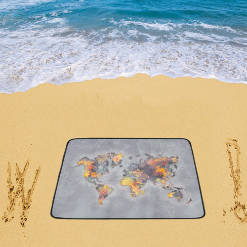world map grey #map #worldmap Beach Mat 78"x 60"
