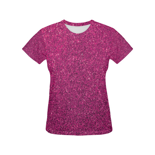 Hot Pink Glitter All Over Print T-Shirt for Women (USA Size) (Model T40)