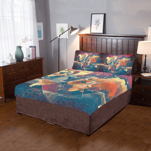 world map 3-Piece Bedding Set