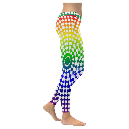 Leggings Multi-colored Rainbow White Squares by Tell3People Women's Low Rise Leggings (Invisible Stitch) (Model L05)