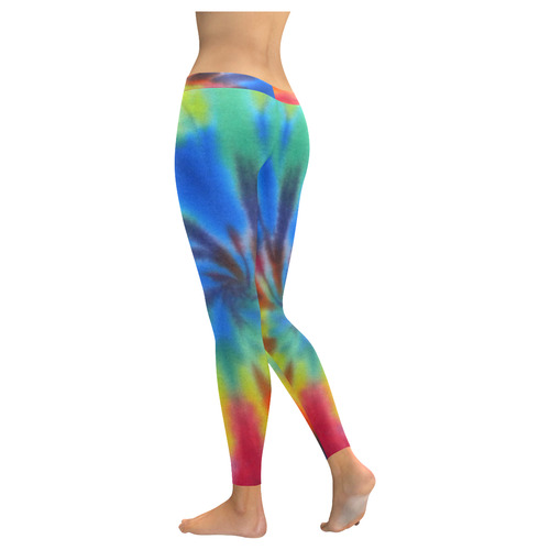 Leggings Multi-colored Tie Dye Rainbow by Tell3People Women's Low Rise Leggings (Invisible Stitch) (Model L05)