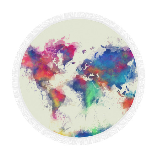 world map #map #worldmap Circular Beach Shawl 59"x 59"