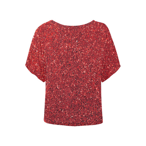 Red Glitter Women's Batwing-Sleeved Blouse T shirt (Model T44)