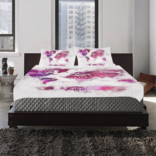 world map 3-Piece Bedding Set