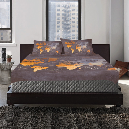 world map 3-Piece Bedding Set