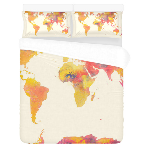 world map 3-Piece Bedding Set