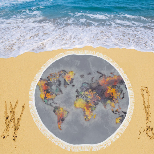 world map grey #map #worldmap Circular Beach Shawl 59"x 59"