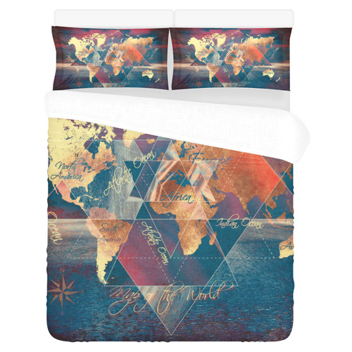 world map 3-Piece Bedding Set