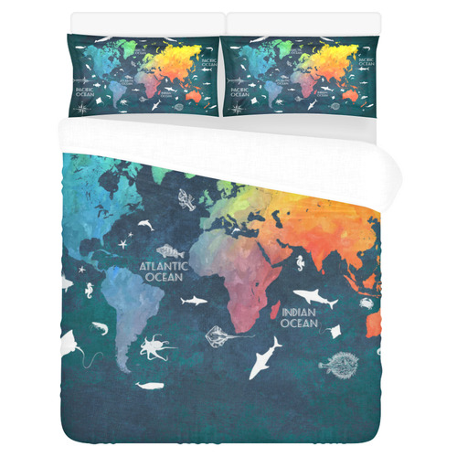 world map 3-Piece Bedding Set