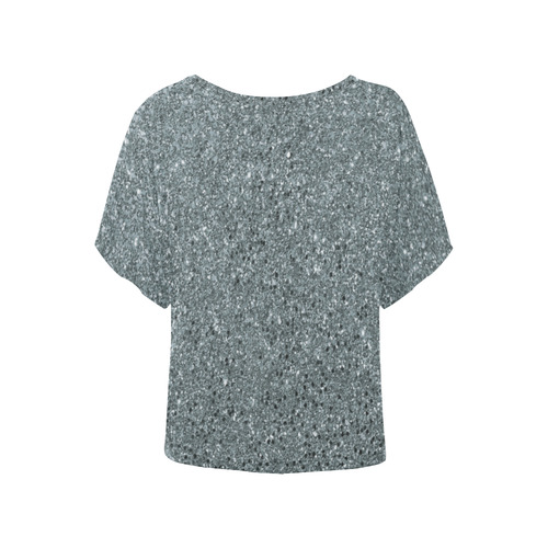 Silver Glitter Women's Batwing-Sleeved Blouse T shirt (Model T44)