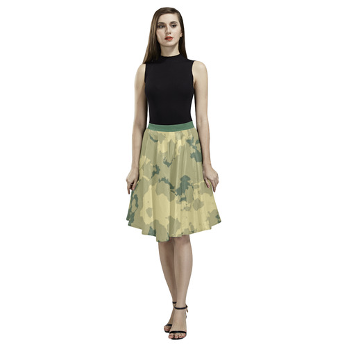 green Camouflage Melete Pleated Midi Skirt (Model D15)