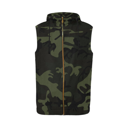 Camo Green All Over Print Sleeveless Zip Up Hoodie for Men (Model H16)