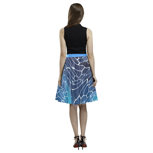 blue wave mosaic Melete Pleated Midi Skirt (Model D15)