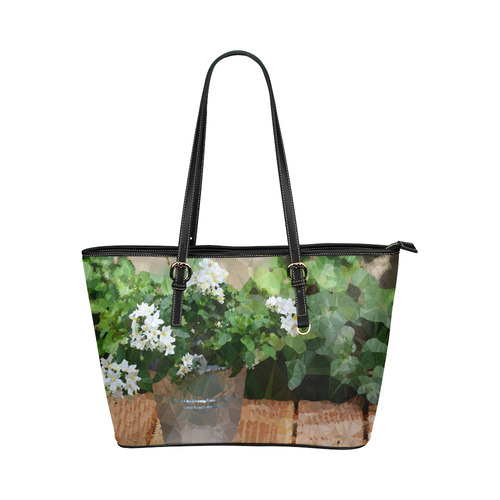 Jasmine Floral Geometric Low Polygon Art Leather Tote Bag/Large (Model 1651)