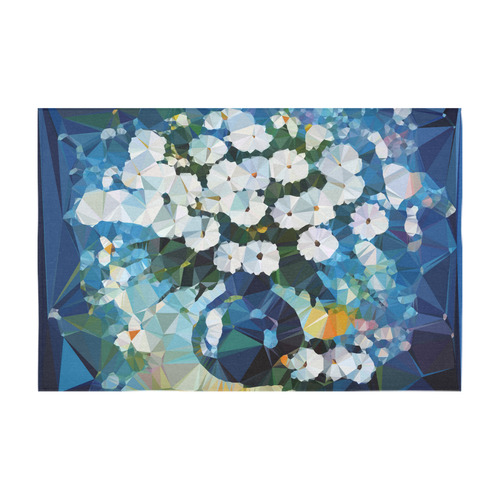 White Flowers Blue Vase Low Poly Art Cotton Linen Tablecloth 60" x 90"