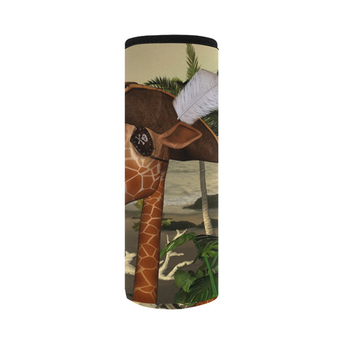Funny giraffe as a pirate Neoprene Water Bottle Pouch/Large