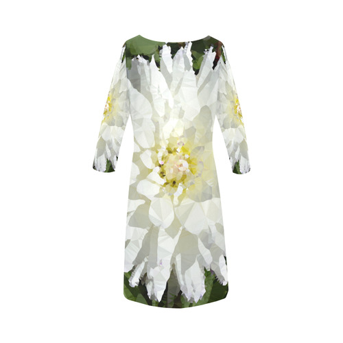 White Flower Low Poly Geometric Triangles Round Collar Dress (D22)
