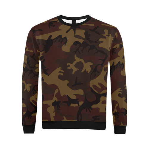 Camo Dark Brown All Over Print Crewneck Sweatshirt for Men/Large (Model H18)