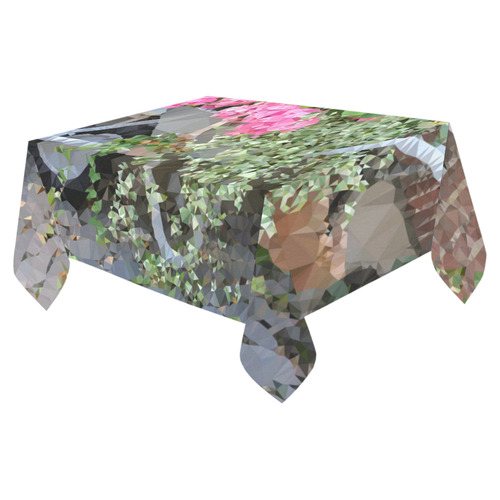 Pink Floral Wheelbarrow Geometric Polygon Art Cotton Linen Tablecloth 52"x 70"