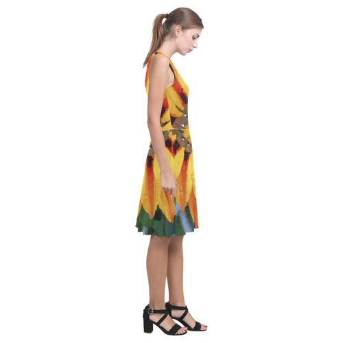 Red Gold Floral Geometric Low Poly Triangle Art Atalanta Casual Sundress(Model D04)