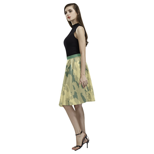 green Camouflage Melete Pleated Midi Skirt (Model D15)