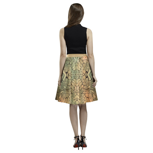 rainbow snake print Melete Pleated Midi Skirt (Model D15)