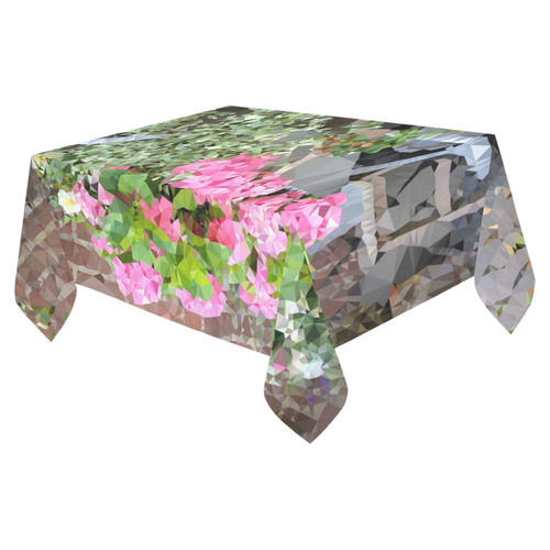 Pink Floral Wheelbarrow Geometric Polygon Art Cotton Linen Tablecloth 52"x 70"