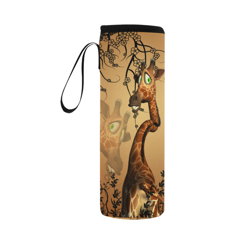 Cute giraffe in the fantasy wood Neoprene Water Bottle Pouch/Large