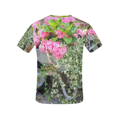 Pink Floral Wheelbarrow Geometric Polygon Art All Over Print T-Shirt for Women (USA Size) (Model T40)