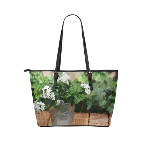 Jasmine Floral Geometric Low Polygon Art Leather Tote Bag/Large (Model 1651)