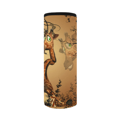 Cute giraffe in the fantasy wood Neoprene Water Bottle Pouch/Large