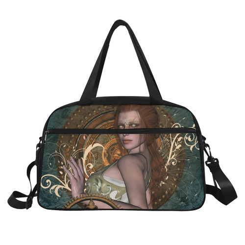 The steampunk lady with awesome eyes, clocks Fitness Handbag (Model 1671)