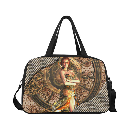Steampunk lady with gears and clocks Fitness Handbag (Model 1671)