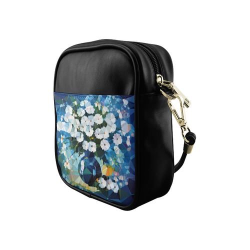 White Flowers Blue Vase Low Poly Art Sling Bag (Model 1627)