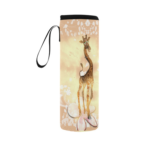 Sweet geiraffe with flowers Neoprene Water Bottle Pouch/Large