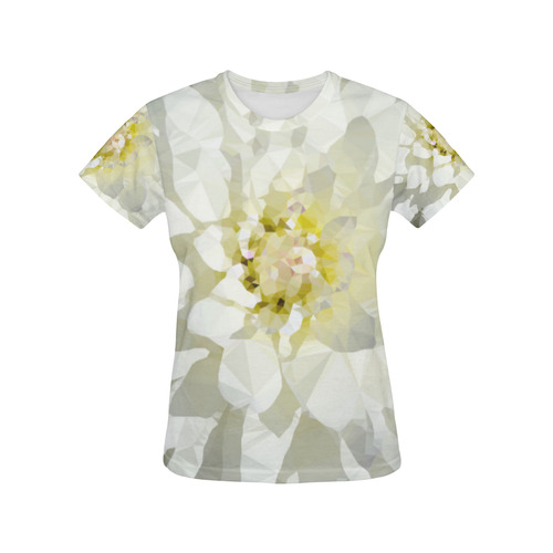 White Flower Low Poly Geometric Triangles All Over Print T-Shirt for Women (USA Size) (Model T40)