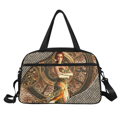 Steampunk lady with gears and clocks Fitness Handbag (Model 1671)