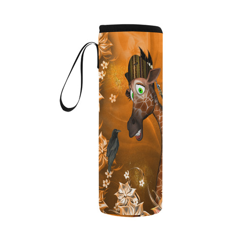 Funny giraffe with feathers Neoprene Water Bottle Pouch/Large