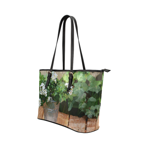 Jasmine Floral Geometric Low Polygon Art Leather Tote Bag/Large (Model 1651)