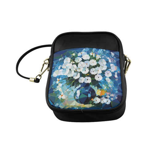 White Flowers Blue Vase Low Poly Art Sling Bag (Model 1627)