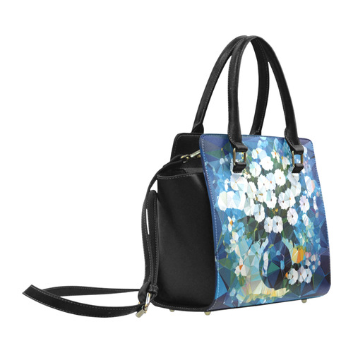 White Flowers Blue Vase Low Poly Art Classic Shoulder Handbag (Model 1653)