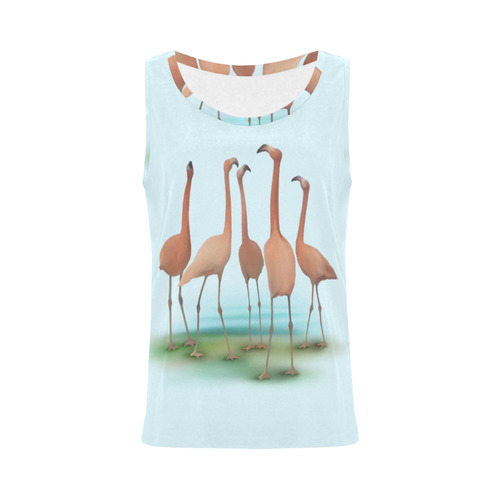 Flamingo Mingle, watercolor, birds All Over Print Tank Top for Women (Model T43)