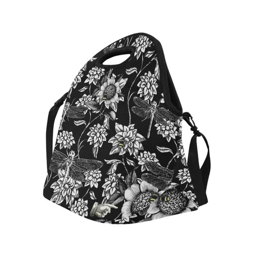 Nature Garden in Black and White Neoprene Lunch Bag/Large (Model 1669)