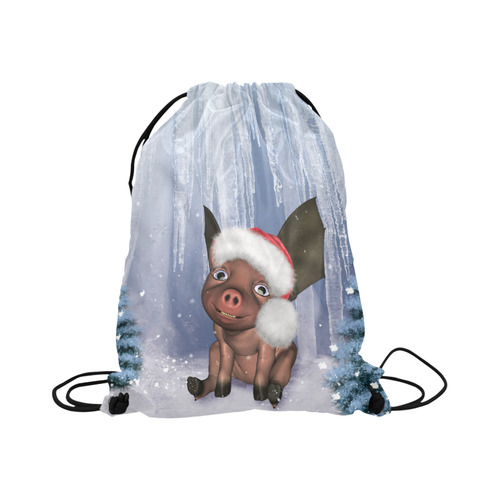 Christmas, cute little piglet with christmas hat Large Drawstring Bag Model 1604 (Twin Sides)  16.5"(W) * 19.3"(H)